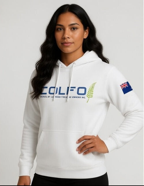 COLFO Branded Hoodie Women's NZ Flag White Text