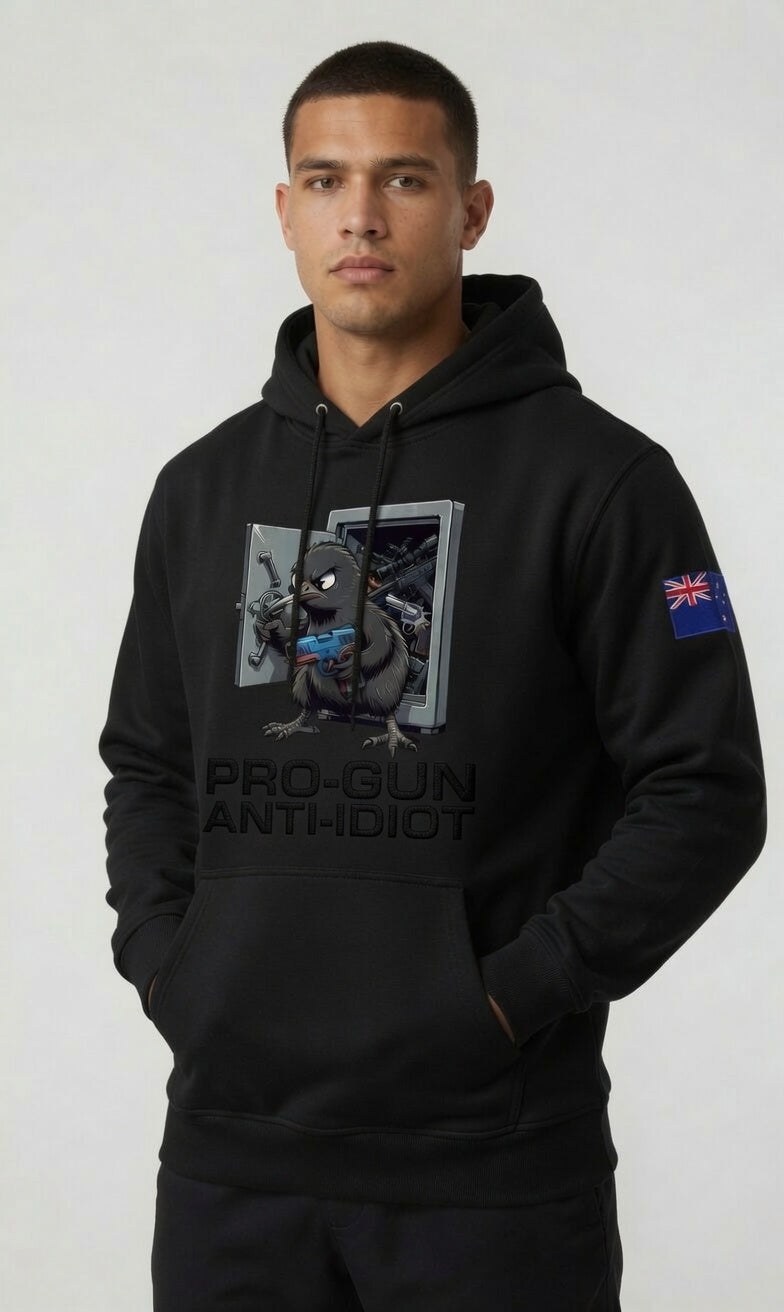 "Angry Kiwi" Hoodie Men's NZ Flag Black Text