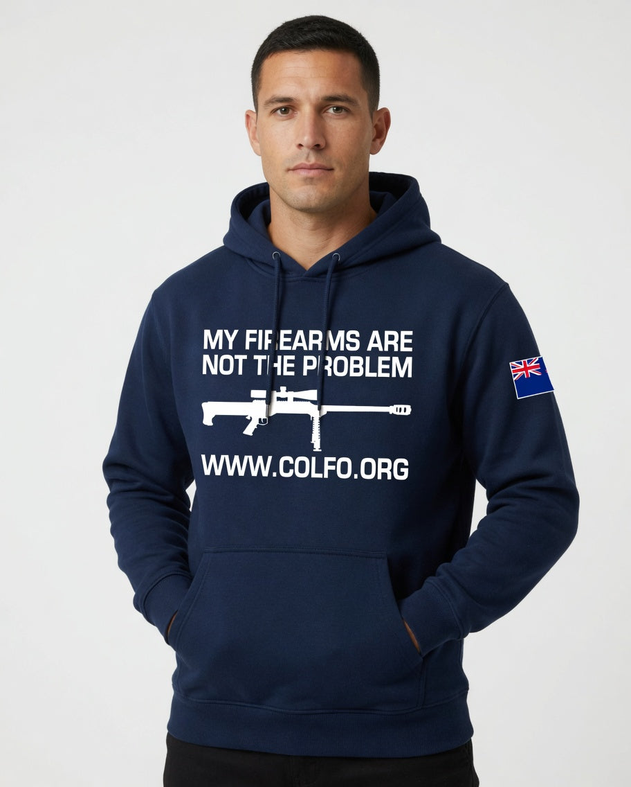 "My Firearms" .50Cal Hoodie Men's Hoodie NZ Flag White Text