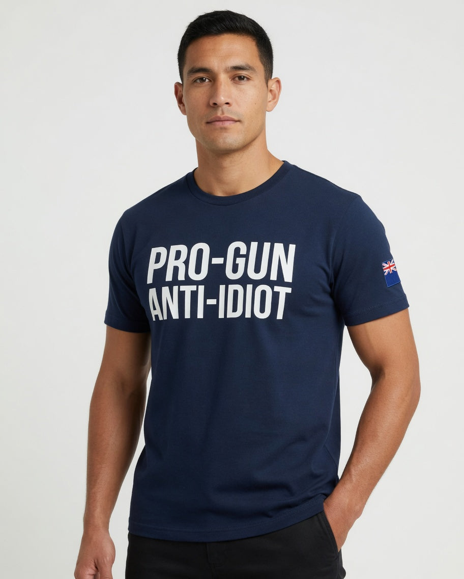 "Pro-Gun Anti-Idiot" T-Shirt Men's White Text