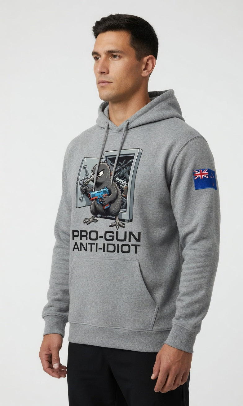 "Angry Kiwi" Hoodie Men's NZ Flag Black Text