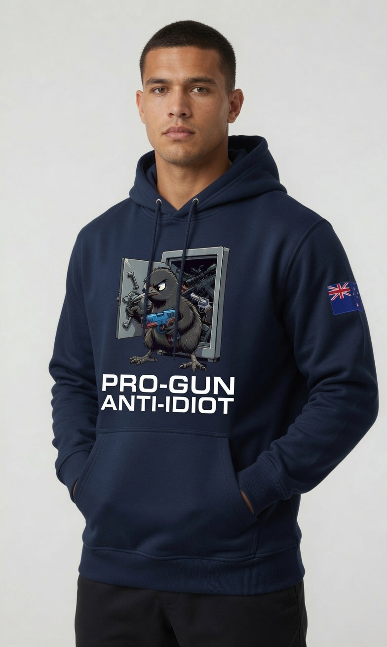 "Angry Kiwi" Hoodie Men's NZ Flag White Text