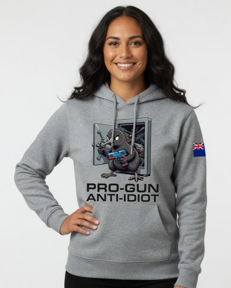 "Angry Kiwi" Hoodie Women's NZ Flag Black Text