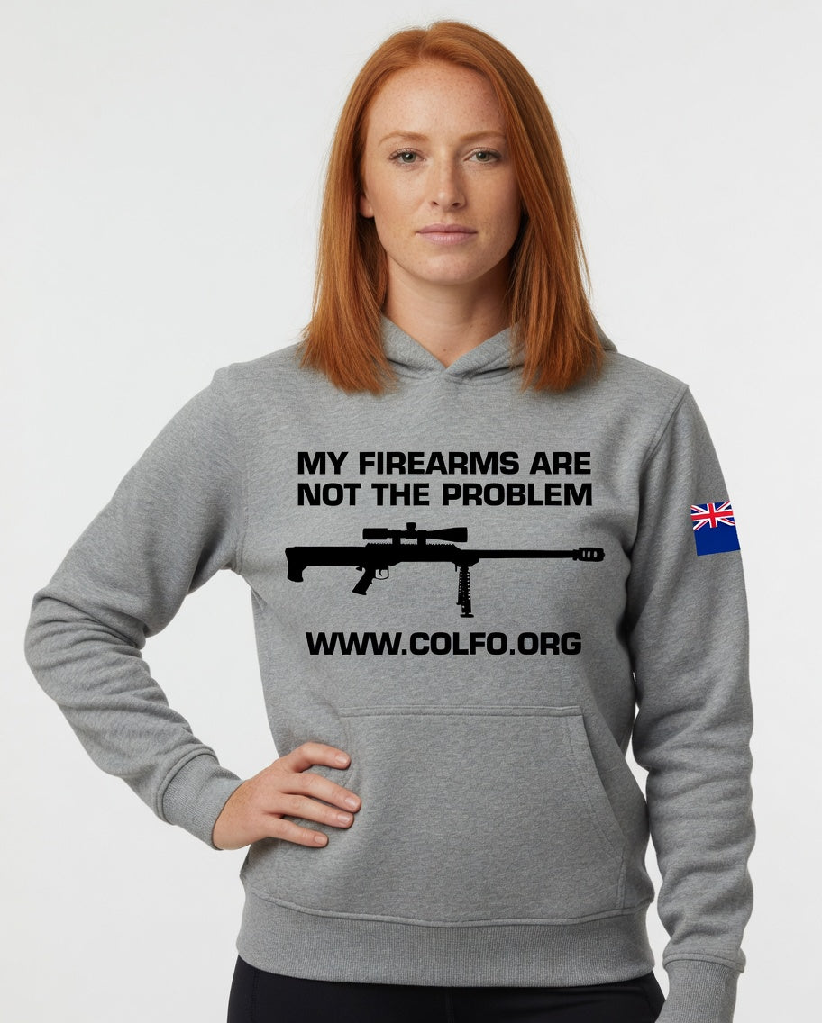 "My Firearms" .50Cal Hoodie Women's NZ Flag Black Text