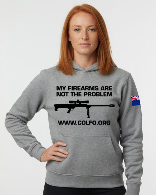 "My Firearms" .50Cal Hoodie Women's NZ Flag Black Text