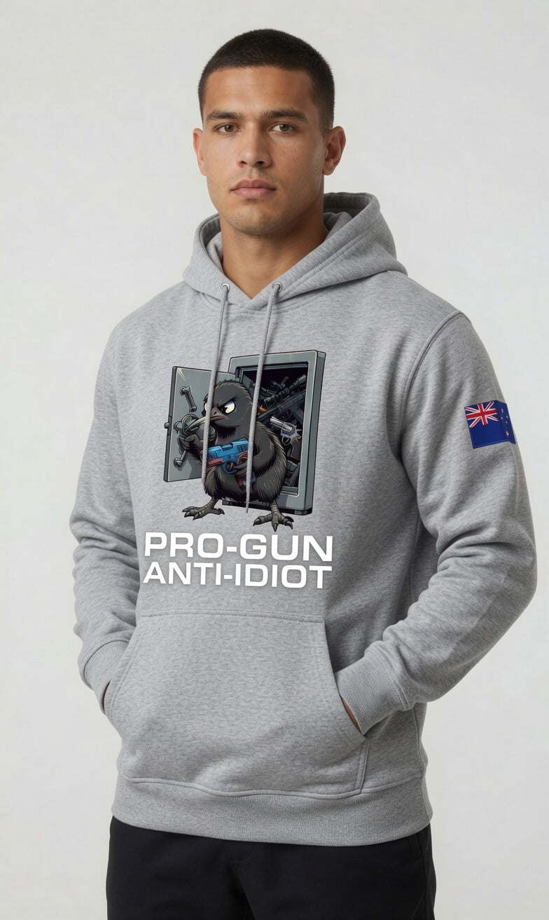 "Angry Kiwi" Hoodie Men's NZ Flag White Text