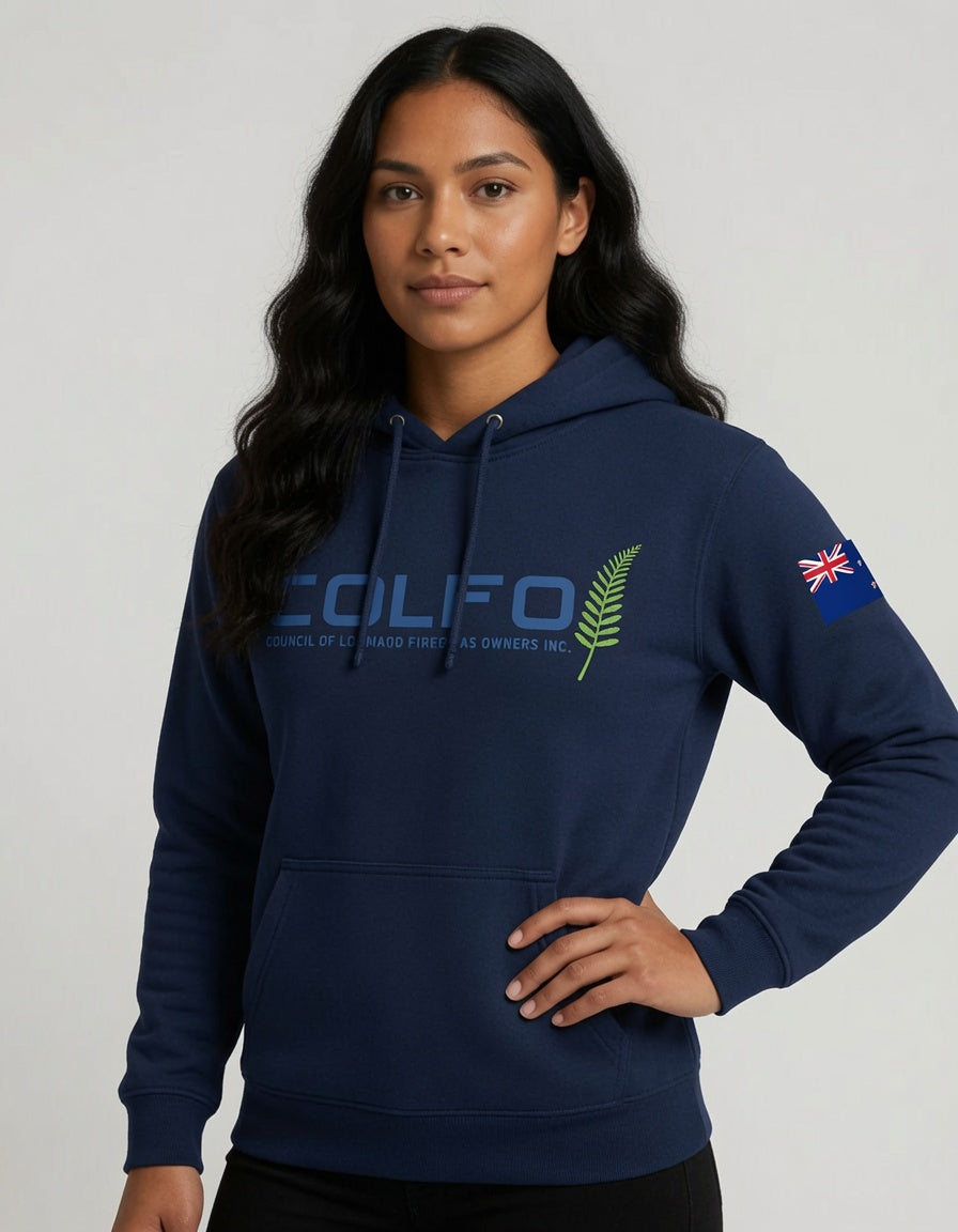 COLFO Branded Hoodie Women's NZ Flag White Text