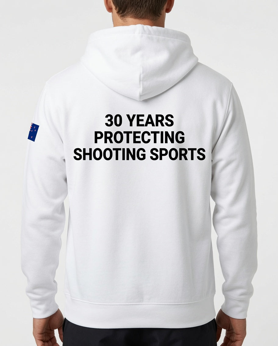 COLFO Logo Hoodie Women's 30 Years Protecting Shooting Sports White Text