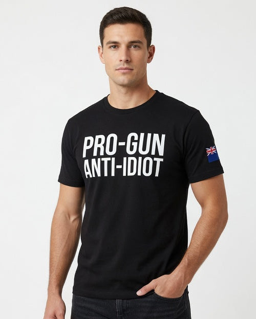 "Pro-Gun Anti-Idiot" T-Shirt Men's White Text
