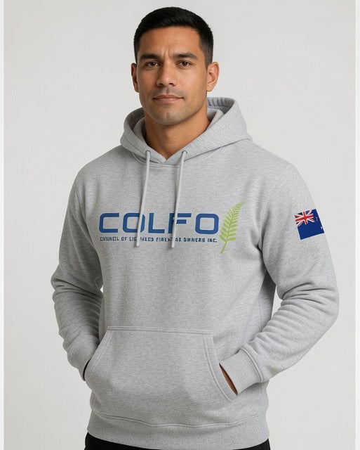 COLFO Logo Men's Hoodie NZ Flag Black Text