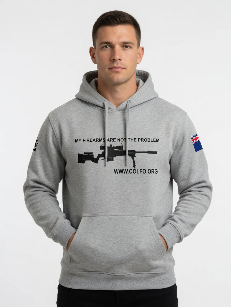 "My Firearms" Modern Bolt Hoodie Men's Black Text NZ Flag