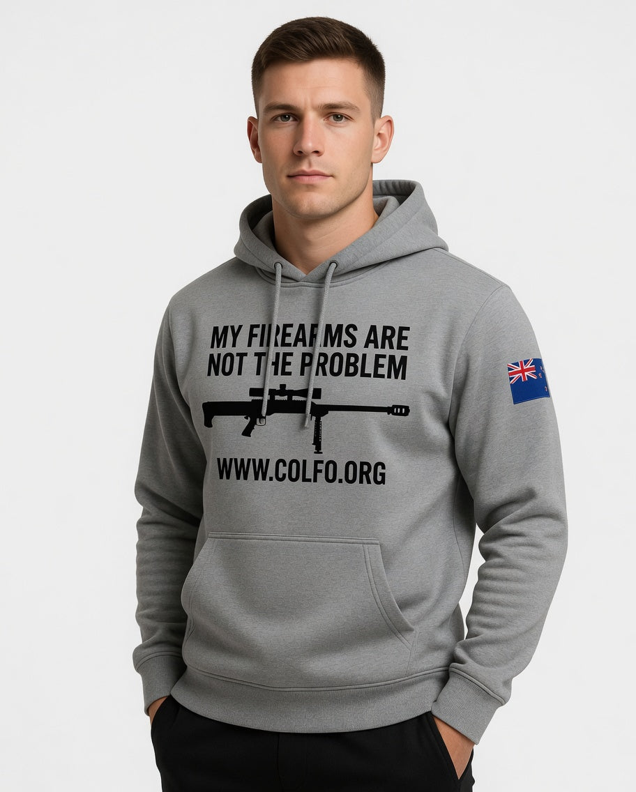 "My Firearms" .50Cal Hoodie Men's Hoodie NZ Flag Black Text