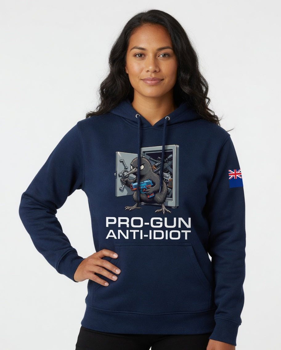 "Angry Kiwi" Hoodie Women's NZ Flag Black Text