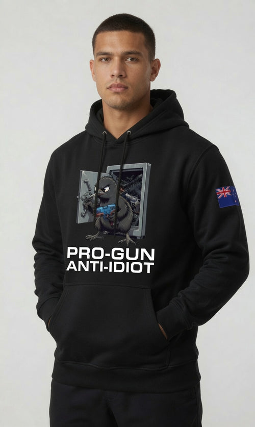 "Angry Kiwi" Hoodie Men's NZ Flag White Text