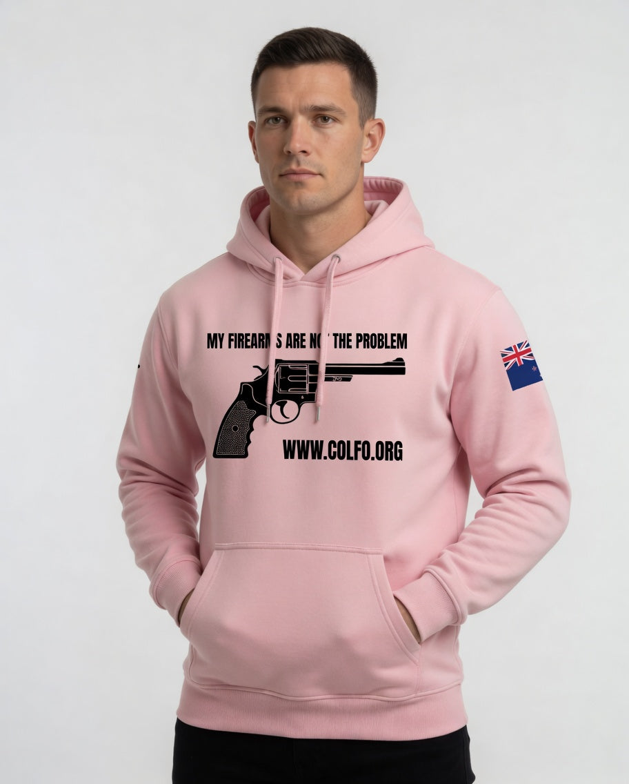 "My Firearms" Revolver Hoodie Men's with Black Text NZ Flag