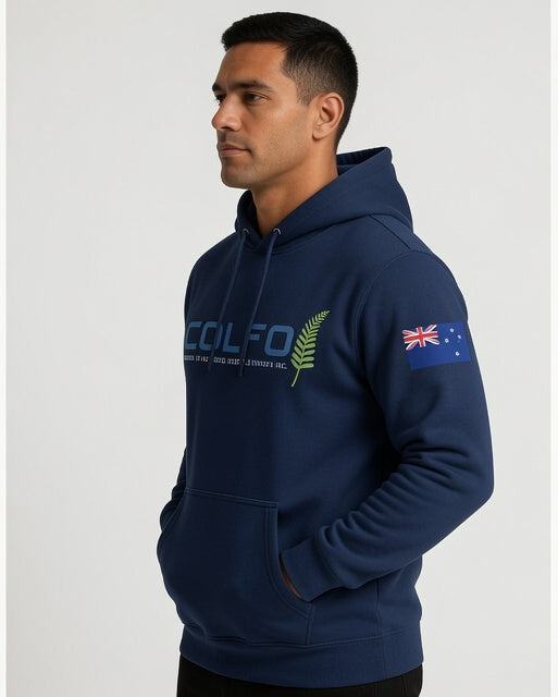 COLFO Logo Men's Hoodie NZ Flag Black Text