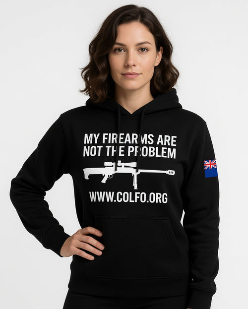 "My Firearms" .50Cal Hoodie Women's NZ Flag White Text