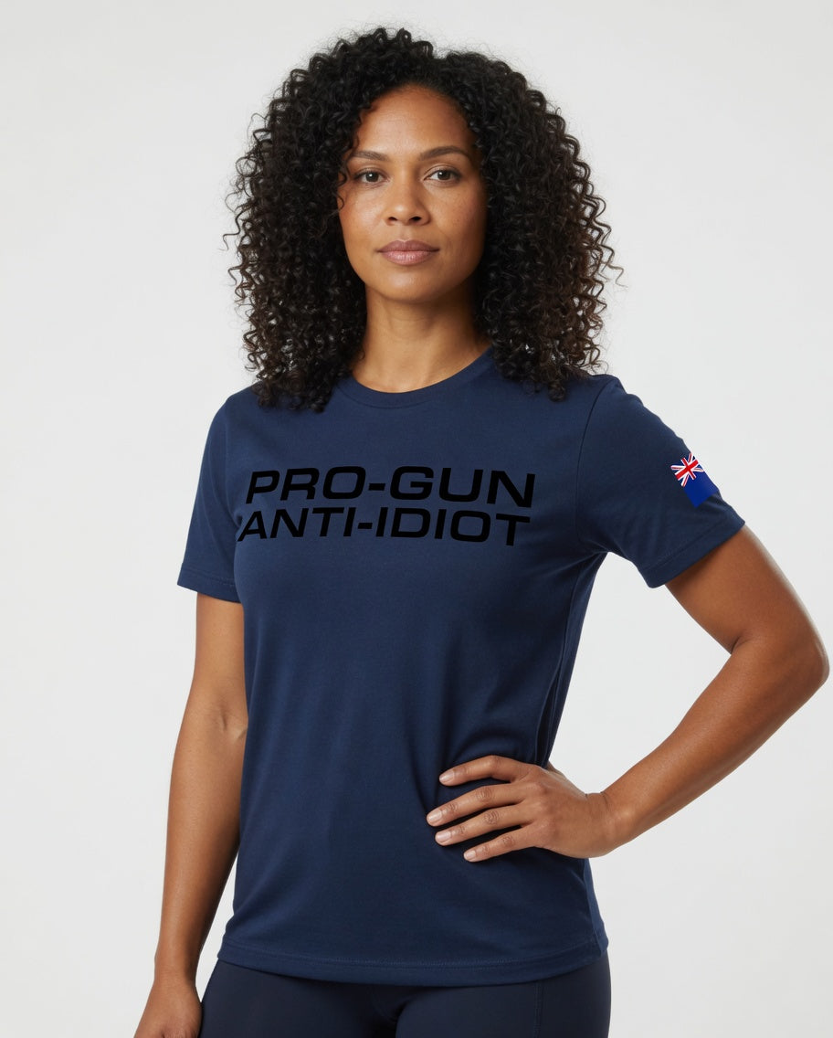 "Pro-Gun Anti-Idiot" T-Shirt Women's Black Text