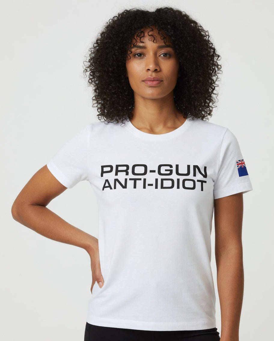 "Pro-Gun Anti-Idiot" T-Shirt Women's Black Text