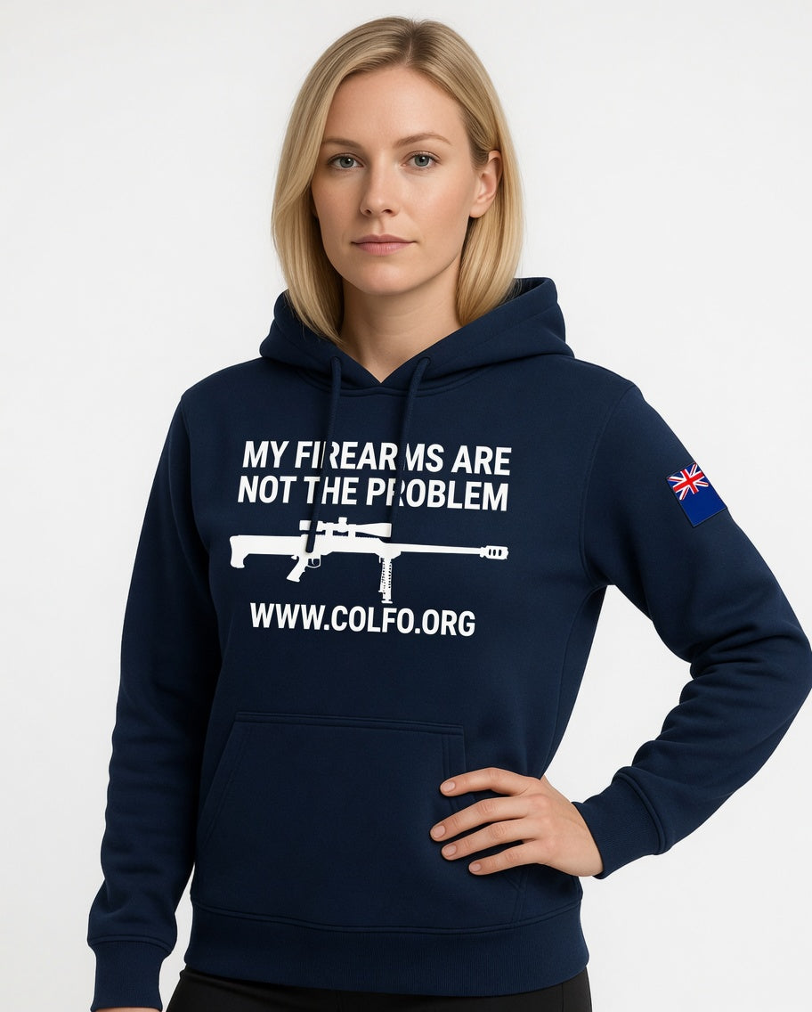 "My Firearms" .50Cal Hoodie Women's NZ Flag White Text