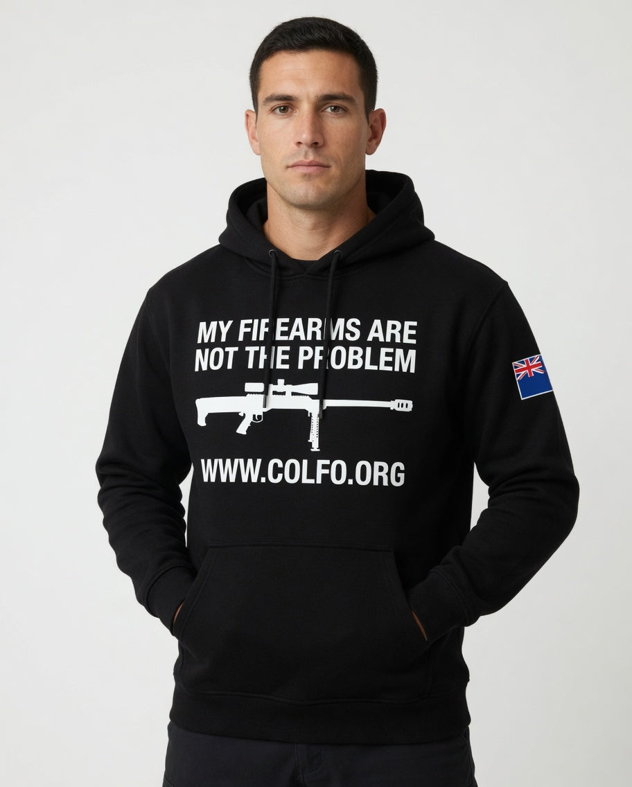 "My Firearms" .50Cal Hoodie Men's Hoodie NZ Flag White Text
