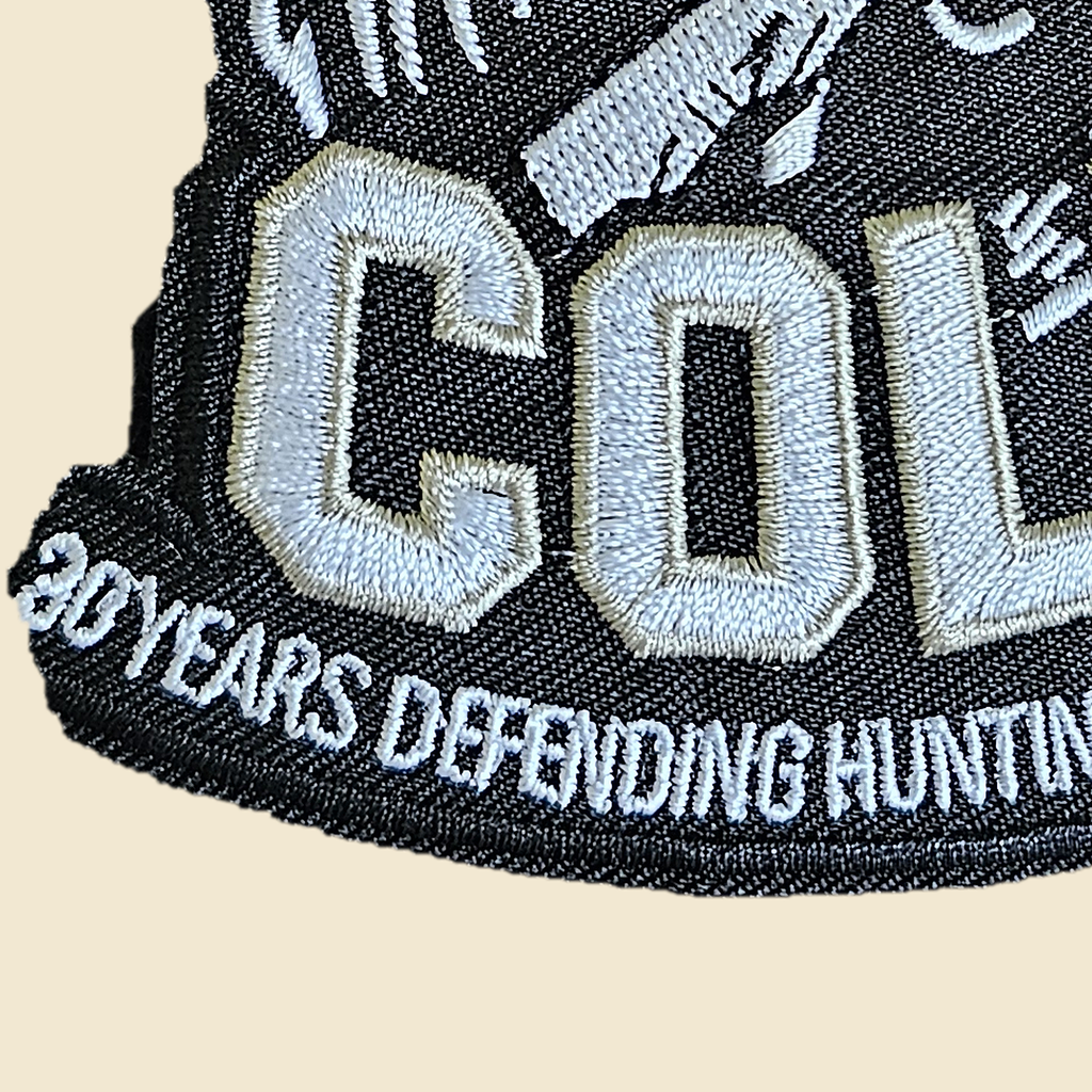 Close-up of the COLFO 30 Years patch stitching