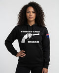 "My Firearms" Revolver Hoodie Women's White Text NZ Flag