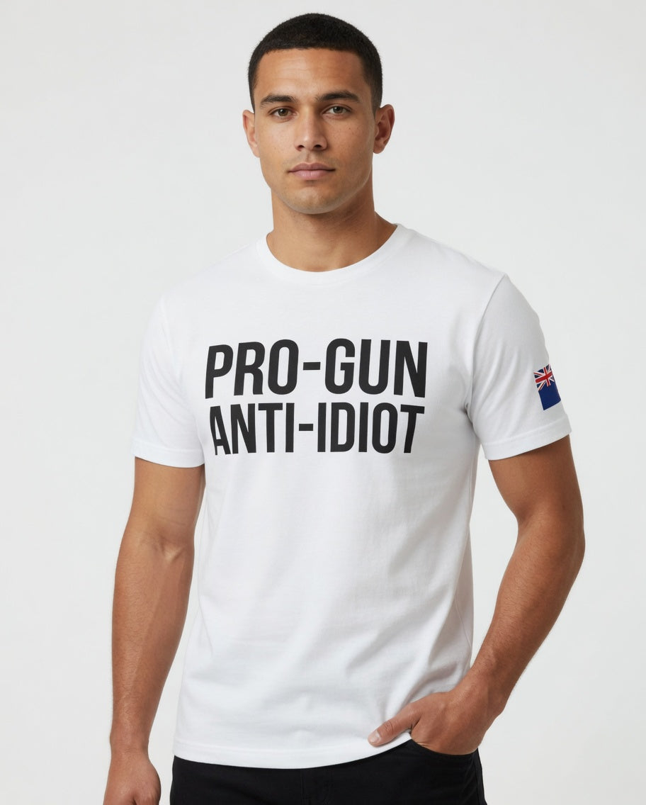 "Pro-Gun Anti-Idiot" T-Shirt Men's Black Text