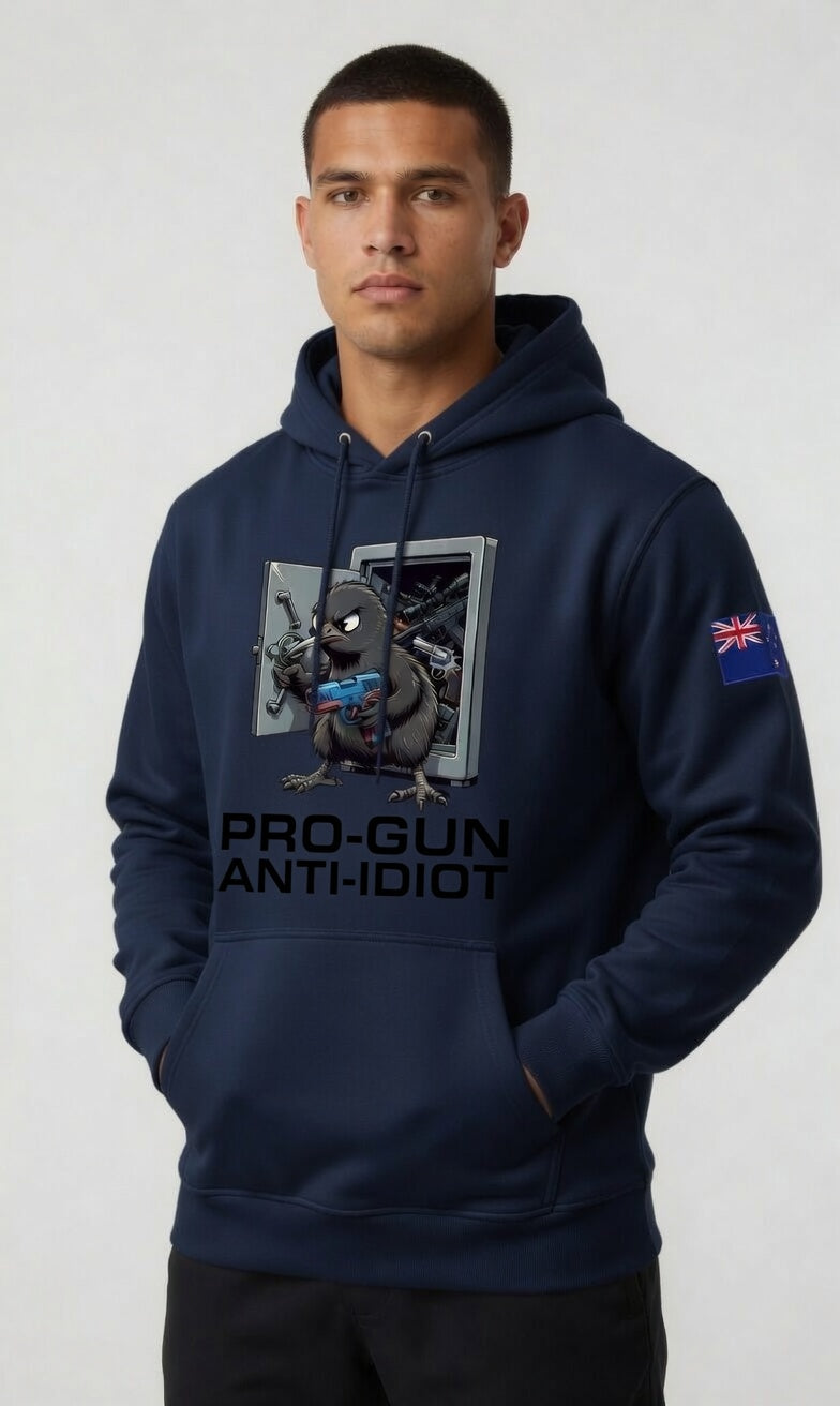 "Angry Kiwi" Hoodie Men's NZ Flag Black Text