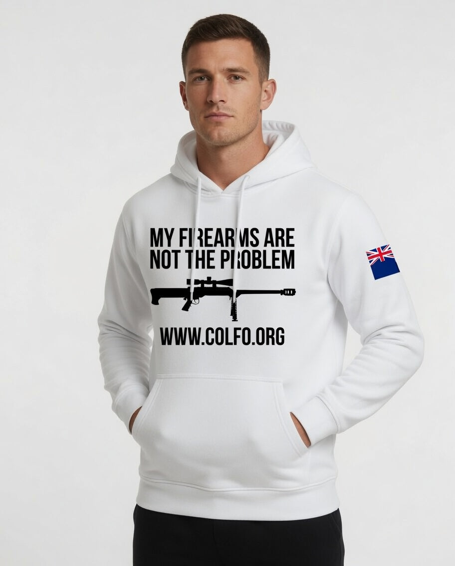 "My Firearms" .50Cal Hoodie Men's Hoodie NZ Flag Black Text