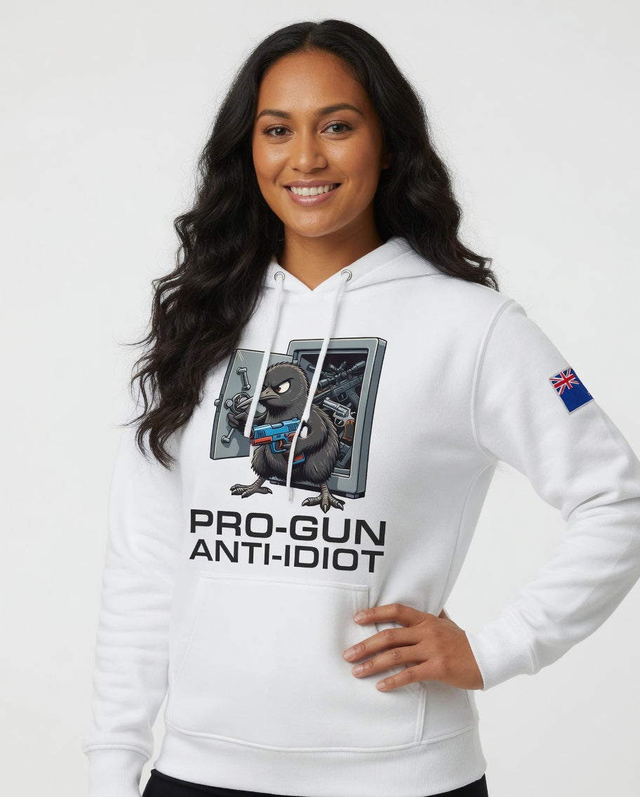 "Angry Kiwi" Hoodie Women's NZ Flag Black Text